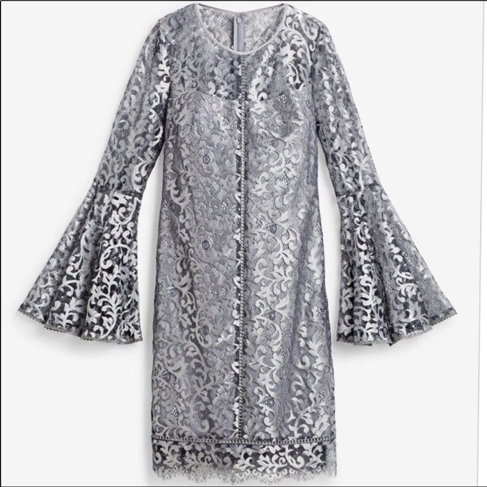 White House black market silver bell sleeve dress